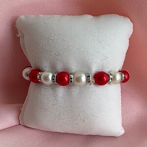 Red and White Pearl Beaded Bracelet